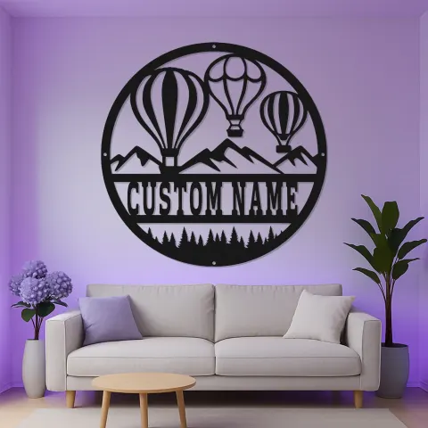 Personalisierte Heißluftballon-Schild | Individuelle Berg-Metall-Wandkunst | Kinderzimmer- und Wohnzimmer-Dekoration mit LED-Lichtern | Geschenk für Abenteuerlustige alternative Ansicht