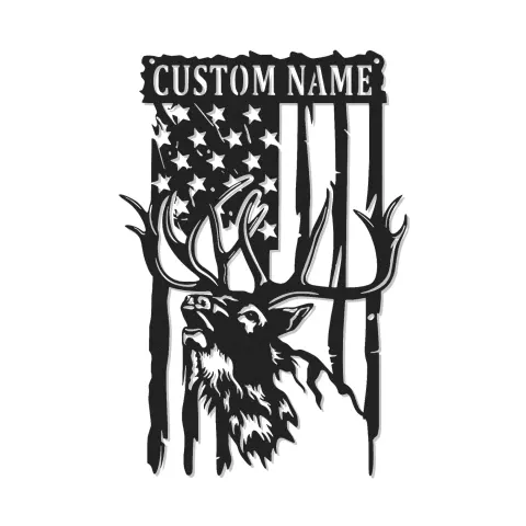 Cartel de metal LED personalizado de ciervo y bandera americana regalo para cazadores decoración de cabaña rústica 3