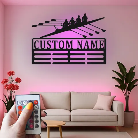 Personalisierte Ruder-Team-Schild | Individuelle Ruder-LED-Metall-Wandkunst | Geschenk für Trainer | Bootshaus- & Fitnessstudio-Dekor alternative Ansicht