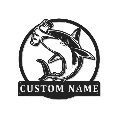 Enseigne personnalisée Requin-marteau | Décoration murale LED en métal personnalisée | Décor marin pour man cave ou bureau | Cadeau pour pêcheur