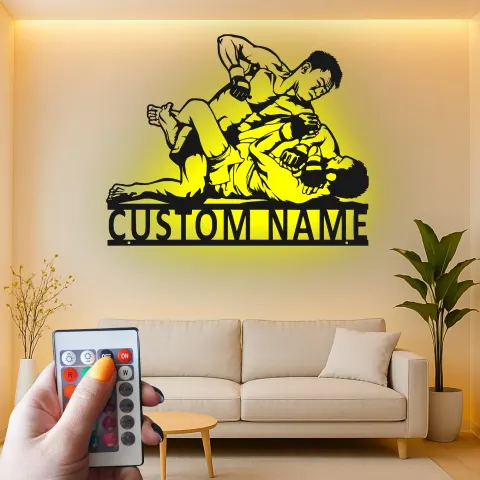 Personalisierte MMA Grappling Metall-Wandkunst | LED-beleuchtetes Schild für Fitnessstudio oder Man Cave | Geschenk für Kampfsportler alternative Ansicht