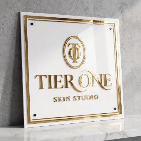Custom Square Acrylic Sign | 3D Metal & Acrylic Business Logo | Personalized Salon, Spa & Office Wall Decor for Modern Brands