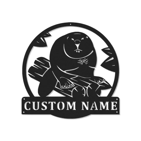 Insegna in metallo LED personalizzata con castoro - Regalo per amanti della natura, decorazione per cabine