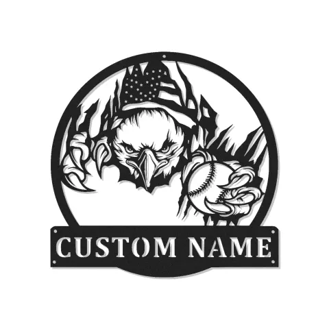 Insegna in metallo LED personalizzata a forma di aquila e baseball - Regalo personalizzato per appassionati di baseball, decorazione per sala giochi
