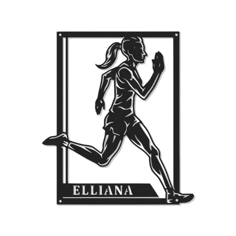 Personalisierte Läuferin Metall Wandkunst | LED Namensschild für das Zimmer von Athleten | Individuelles Leichtathletik Geschenk