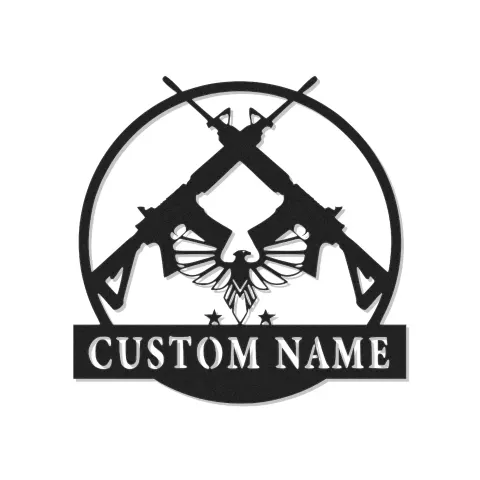 Insegna in metallo personalizzata con fucile e aquila e luce LED regalo per appassionati di armi decorazione per man cave o garage