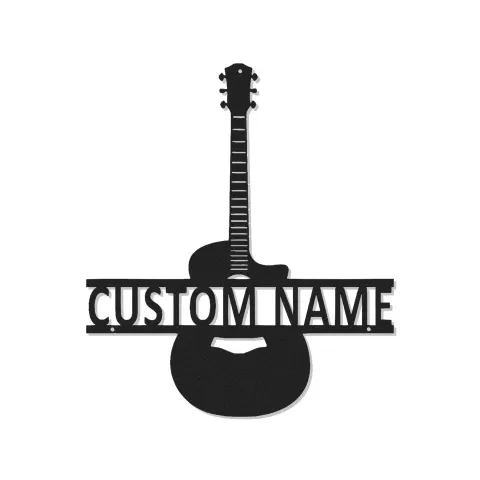 Insegna LED personalizzata a forma di chitarra | Arte murale con nome del musicista | Decorazione in metallo per studio musicale | Regalo per chitarristi