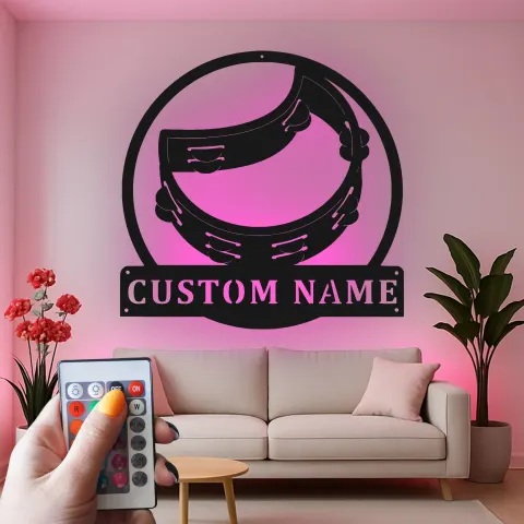 Vista alternativa de Cartel de tambor personalizado | Arte mural de metal LED para sala de música | Placa de nombre personalizada para músico | Regalo para percusionista