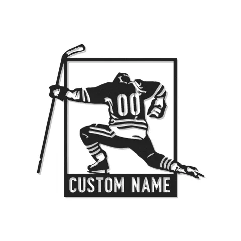 Arte metálico personalizado de jugador de hockey | Cartel LED con nombre a medida para sala de juegos | Regalo para deportista | Decoración para cueva masculina