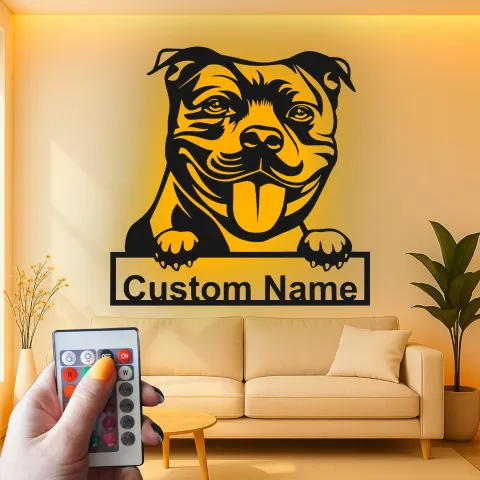 Vista alternativa di Insegna in metallo LED personalizzata Pit Bull Regalo per amanti dei cani Decorazione per soggiorno