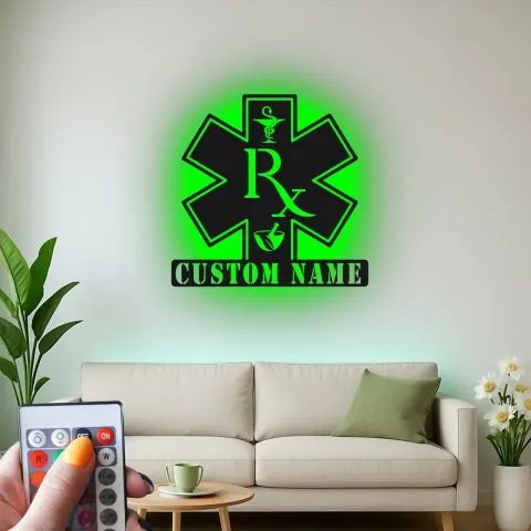 Personalisierte Apotheker-LED-Schild | Individuelle Metall-RX-Wandkunst | Apotheken-Dekor & Geschenk für medizinische Fachkräfte alternative Ansicht