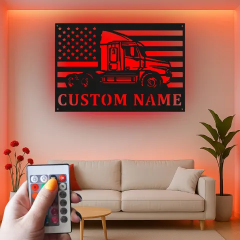 Custom Semi Truck Led Light Metal Wall Art Personalized Gift for Truckers Garage or Man Cave Decor 10 alternate view