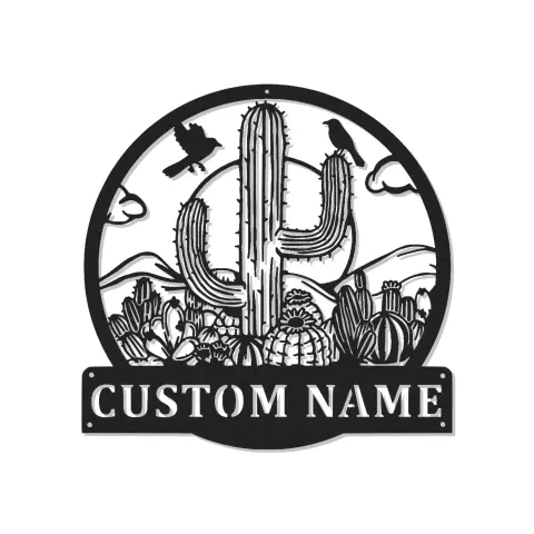 Cartel de metal LED de escena de cactus del desierto personalizado, regalo del suroeste, decoración para salón o patio