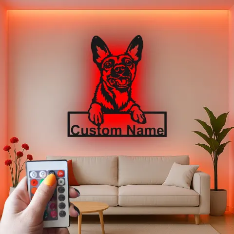 Vista alternativa de Cartel de metal LED personalizado de pastor alemán, regalo para amantes de los perros, decoración para la sala de estar 1