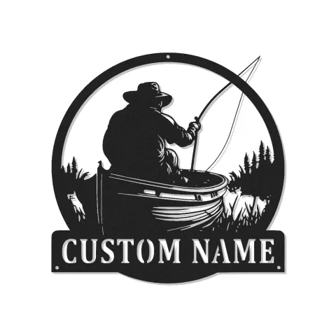 Cartel de Metal de Pescador Personalizado | Arte Mural con Luz LED | Decoración de Pesca con Nombre Personalizado para Casa de Campo y Pescadores