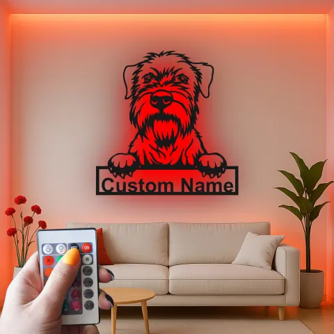 Vista alternativa di Insegna in metallo personalizzata con cane terrier e luce LED regalo per amanti degli animali decorazione per soggiorno o ingresso