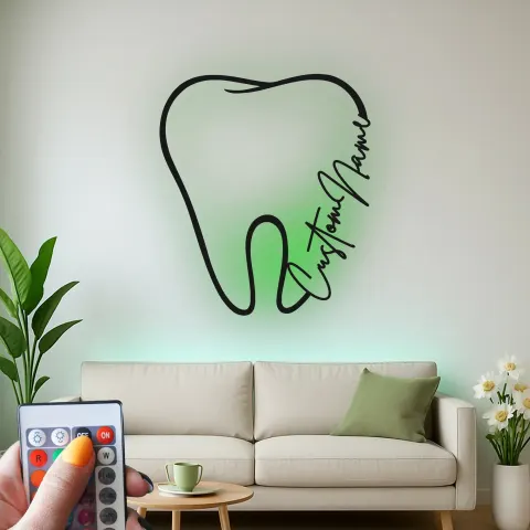 Personalisierte LED-beleuchtete Metall-Wandkunst – Zahn-Schild für Zahnärzte alternative Ansicht