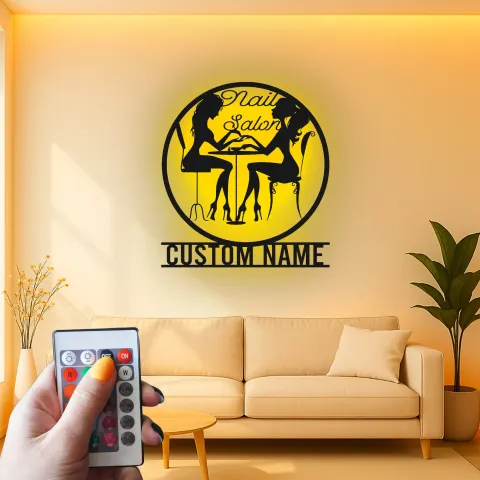 Vista alternativa de Cartel personalizado para salón de uñas con LED | Decoración mural de metal personalizada para técnicas | Decoración elegante para estudio de belleza