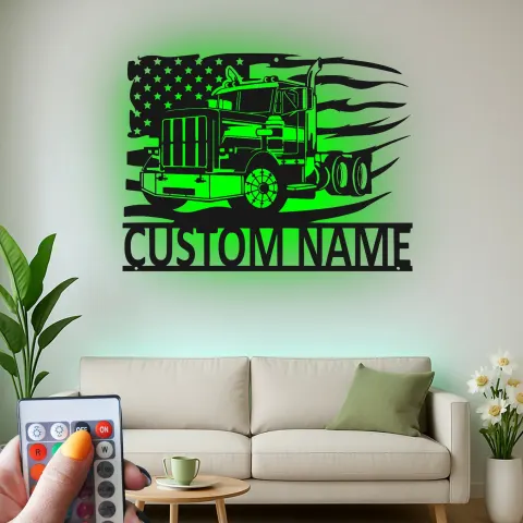 Vista alternativa di Insegna in metallo LED personalizzata per camion semi, regalo per camionisti, decorazione per garage o man cave 14