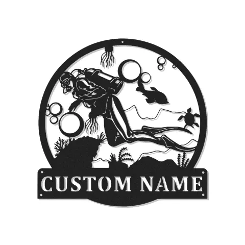 Insegna in Metallo Personalizzata per Subacqueo | Arte da Parete LED Oceanica | Targa Nome Personalizzata per Regalo per Subacqueo | Decorazione Nautica per Casa e Ufficio