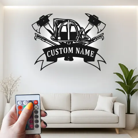 Vista alternativa di Insegna in metallo personalizzata per vigile del fuoco | Arte murale LED personalizzata | Decorazione per dipartimento dei pompieri | Regalo per pompiere