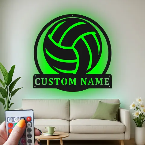 Personalisierte Metall-Wandkunst mit Volleyball und LED-Beleuchtung – Geschenk für Volleyballspieler, Dekoration für Spielzimmer oder Sportbereich alternative Ansicht