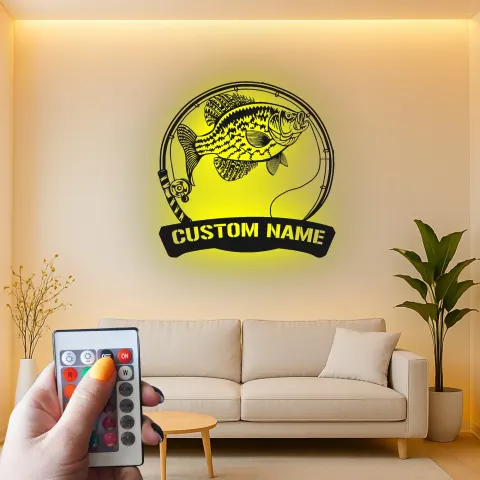 Vue alternative de Panneau de pêche personnalisé avec LED | Décoration murale en métal sur mesure | Plaque au nom du pêcheur pour maison de lac et chalet