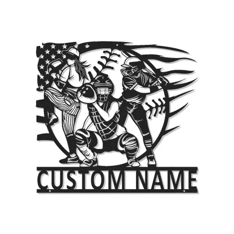 Panneau en Métal Personnalisé Joueurs de Softball | Art Murale LED avec Nom Personnalisé | Cadeau d'Équipe de Softball | Décoration de Chambre de Fille & Receveur, Lanceur, Batteur