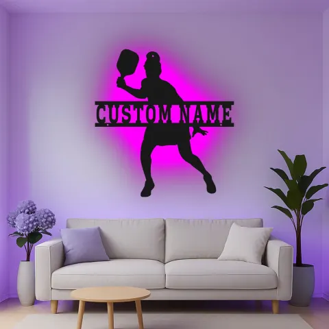 Vista alternativa de Cartel de metal LED personalizado de Jugador de Pickleball, regalo deportivo para atletas, decoración para sala de juegos