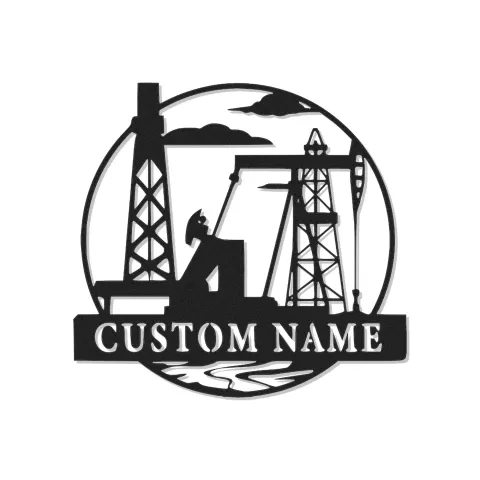 Cartel de metal personalizado de torre petrolífera | Arte mural LED industrial para oficina | Decoración personalizada con nombre de roughneck | Regalo para trabajador del sector petrolero