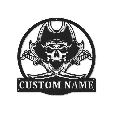 Cartel LED Calavera Pirata | Arte Mural de Metal Personalizado | Decoración de Esqueleto Náutico Personalizada para Cueva del Hombre y Bar