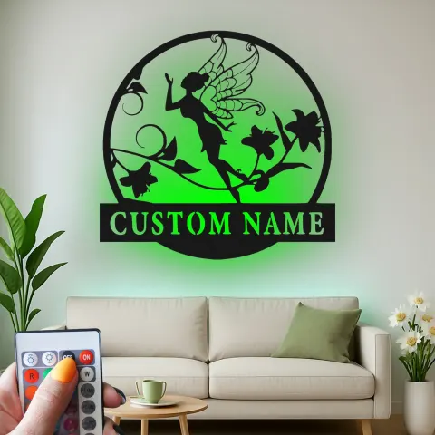 Personalisierte Feen-Namensschild | LED Metall-Wandkunst für das Babyzimmer | Individuelle Mädchenzimmer-Dekoration | Verzauberndes Geschenk mit Beleuchtung alternative Ansicht