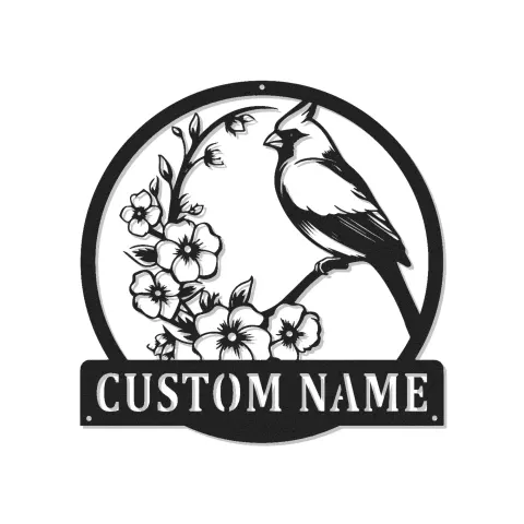 Personalisierte LED-Metall-Wandkunst mit Kardinal und Blüten – Geschenk für Naturliebhaber, Deko fürs Wohnzimmer oder den Garten