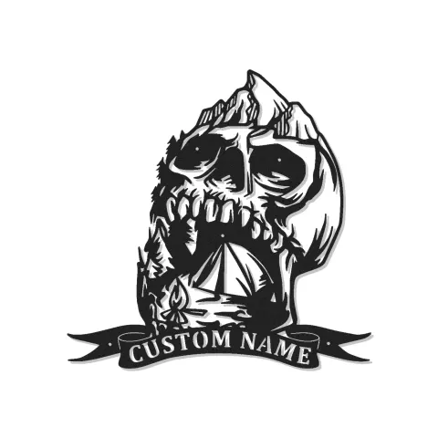 Custom Skull Mountain LED Sign | Personalized Metal Wall Art | Gothic Outdoor & Camper Decor | Rustic Cabin Gift