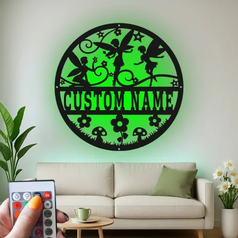 Vue alternative de Décoration murale en métal LED personnalisée pour jardin féerique - Cadeau pour enfants - Décor de nursery magique
