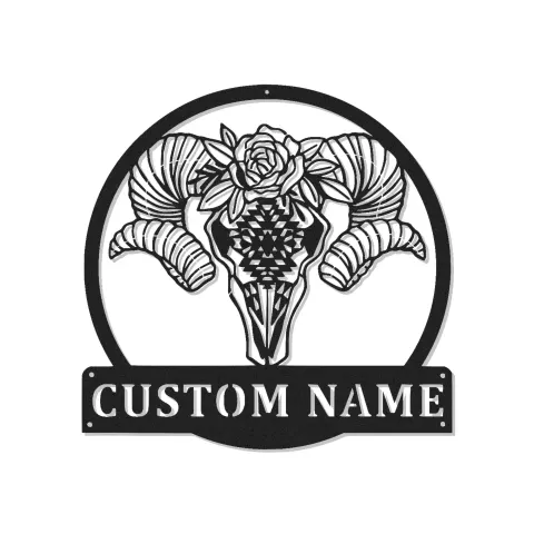 Insegna in metallo personalizzata con teschio di montone | Insegna LED per decorazione boho e rustica | Regalo unico in stile sud-occidentale