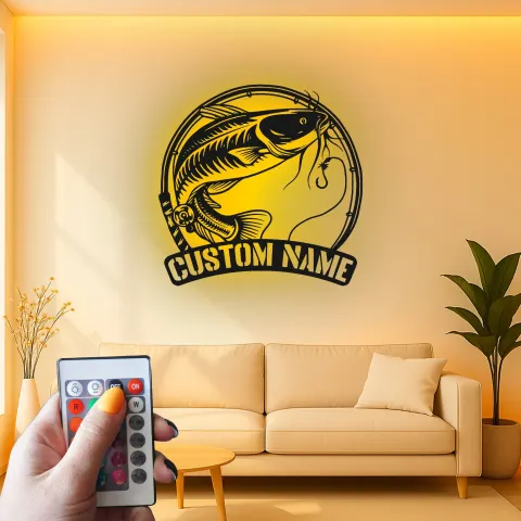 Custom Catfish Led Light Metal Wall Art Personalized Fishing Gift for Anglers Man Cave or Cabin Decor alternate view