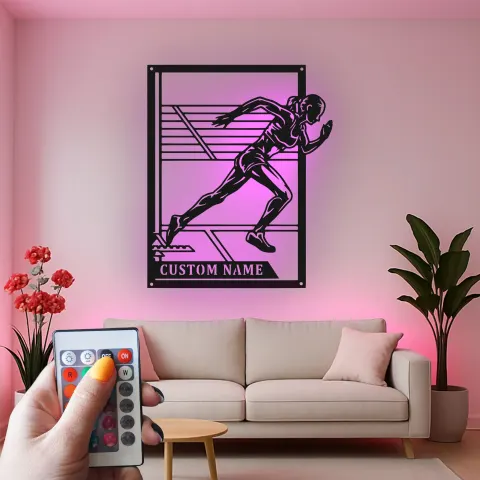 Personalized Runner Metal Sign | LED Track and Field Wall Art | Custom Sprinter Name Decor | Gift for Athlete alternate view