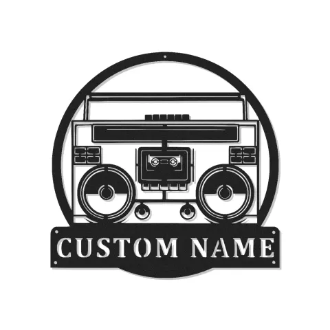 Insegna in metallo personalizzata con boombox e luce LED regalo per amanti della musica decorazione retro per sala giochi
