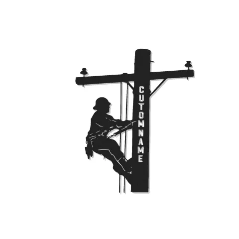 Lineman LED Metall-Wandkunst | Personalisierte Elektriker Geschenk | Individuelles Utility Worker Silhouette Schild mit RGB-Lichtern