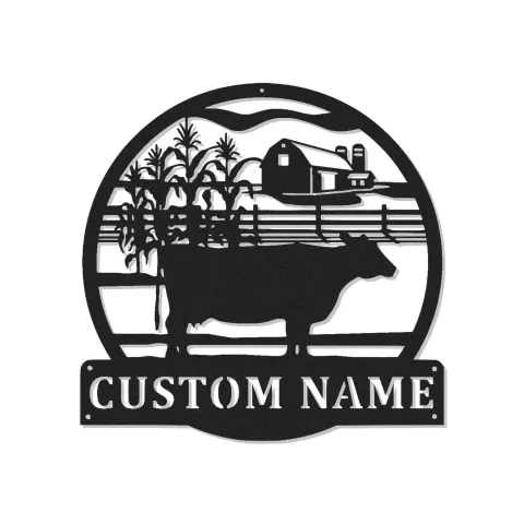 Décoration murale en métal personnalisée Scène de ferme avec vache et rétroéclairage LED Cadeau pour agriculteur Décor rustique de grange