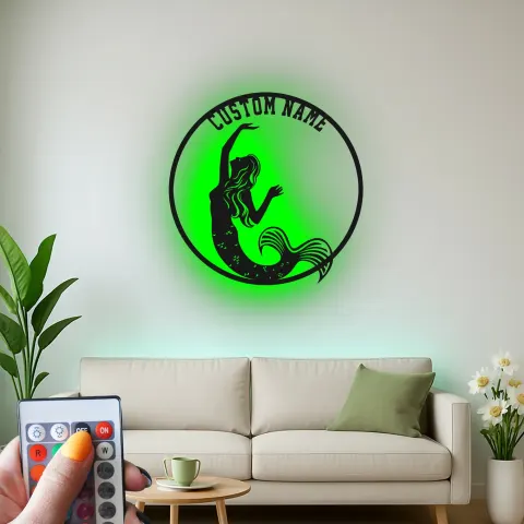 Personalisierte Meerjungfrau Metallschild | LED Namenslicht | Mädchenzimmer & Babyzimmer Dekor | Nautisches Strandhaus Wandkunst alternative Ansicht