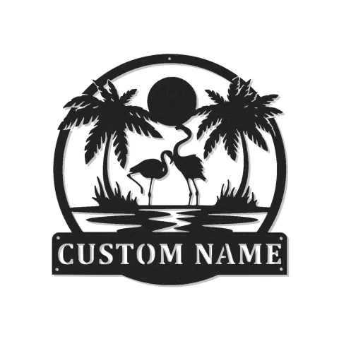 Insegna LED in metallo con fenicottero | Arte murale tropicale personalizzata | Decorazione su misura per patio e bordo piscina | Regalo per casa al mare