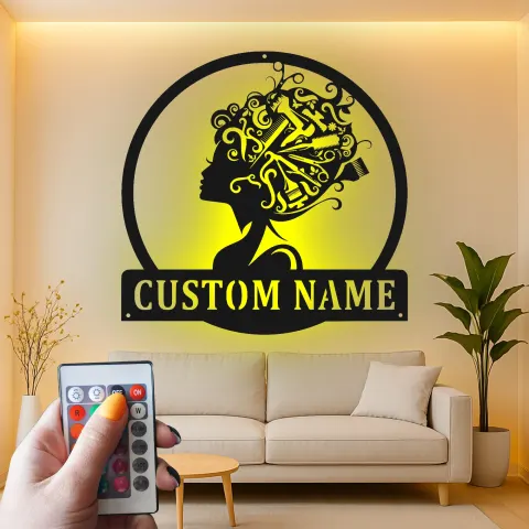 Personalisierte LED-Schild für Friseure | Metall-Wandkunst für Salon-Dekor | Logo für Schönheitssalon & Friseurge Geschenk alternative Ansicht