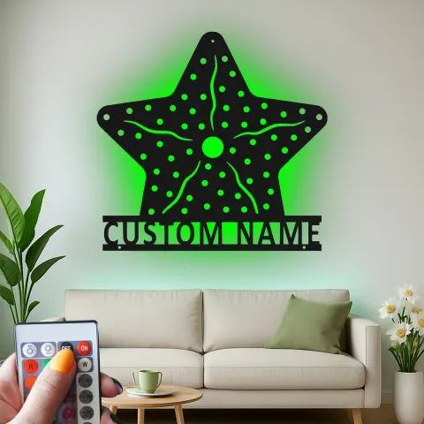 Custom Starfish LED Sign | Personalized Metal Wall Art | Nautical Beach House Decor | Coastal Ocean Lighting alternate view