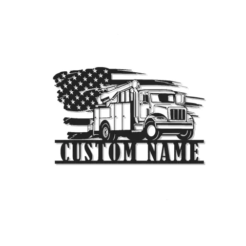 Arte in Metallo Regalo per Lineman | Insegna LED Personalizzata per Camion Bucket | Decorazione Garage Patriottica con Bandiera Americana | Targa Personalizzata