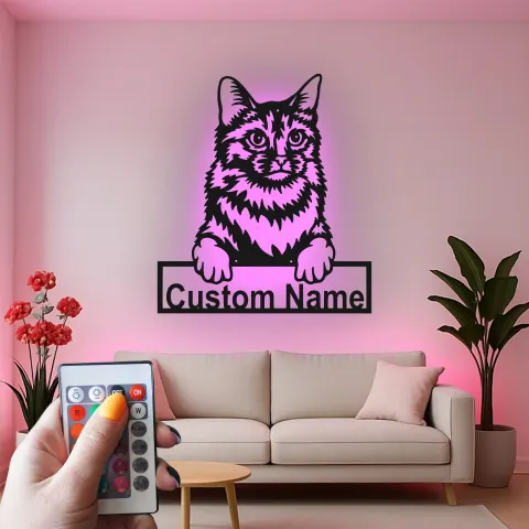 Vista alternativa de Cartel de metal LED de gato personalizado, regalo para amantes de los gatos, decoración para salón o dormitorio