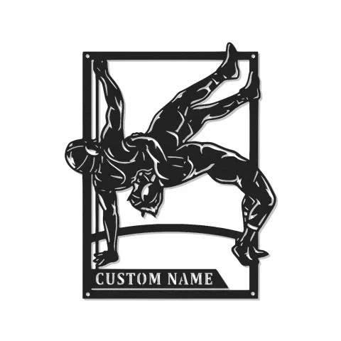 Décoration murale en métal personnalisée avec lumière LED pour lutteur - Cadeau pour fans de lutte, décoration de salle de jeux