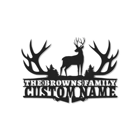 Insegna in metallo LED a forma di corna di cervo personalizzata - Regalo per nome di famiglia per decorazione rustica di cabin
