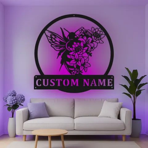 Personalisierte Kolibri und Blumen LED-Licht Metall-Wandkunst Geschenk für Naturliebhaber alternative Ansicht